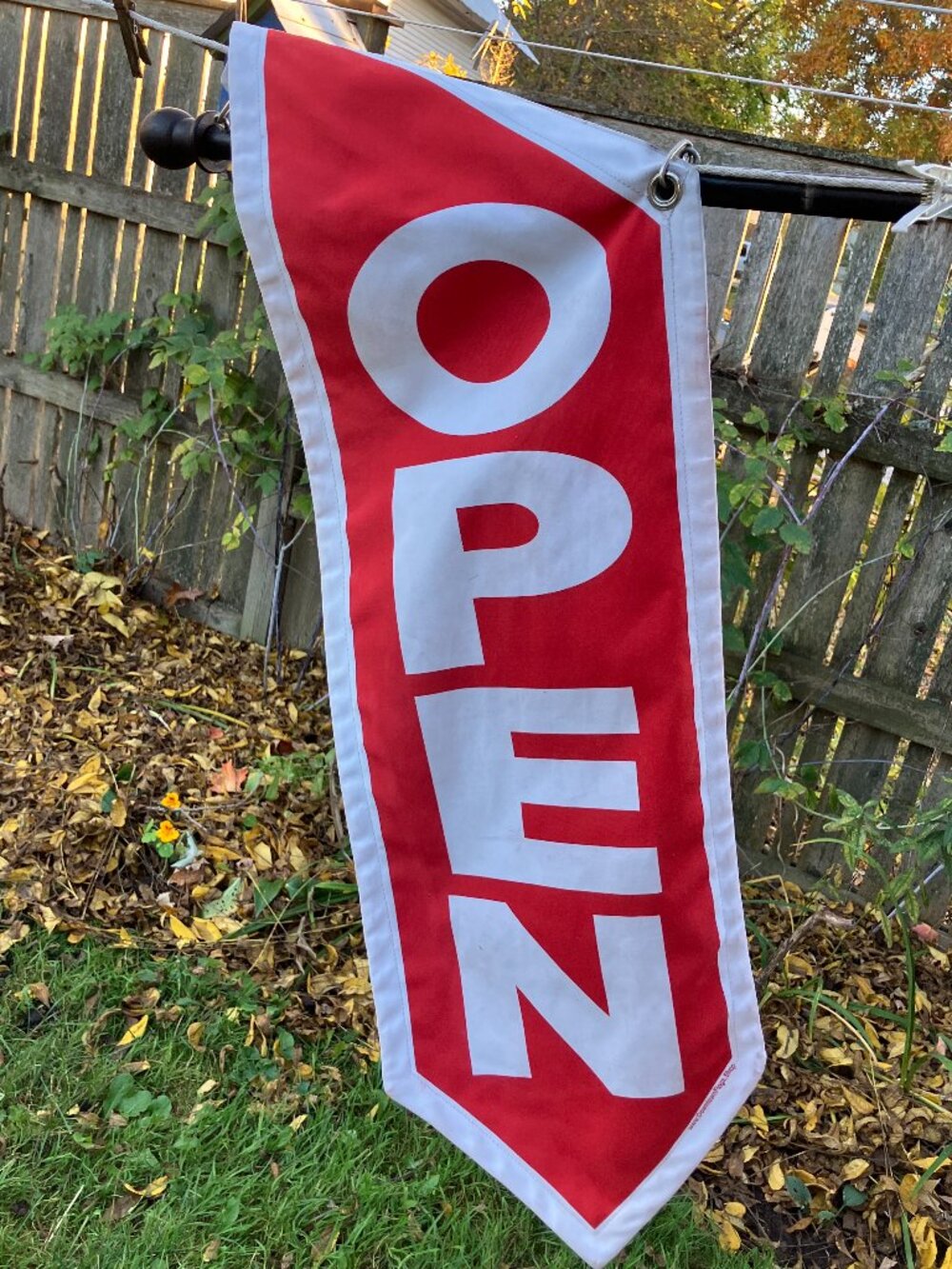 Downtown Flags Handmade OPEN Storefront Flag + Black Pole, 12” x 42”